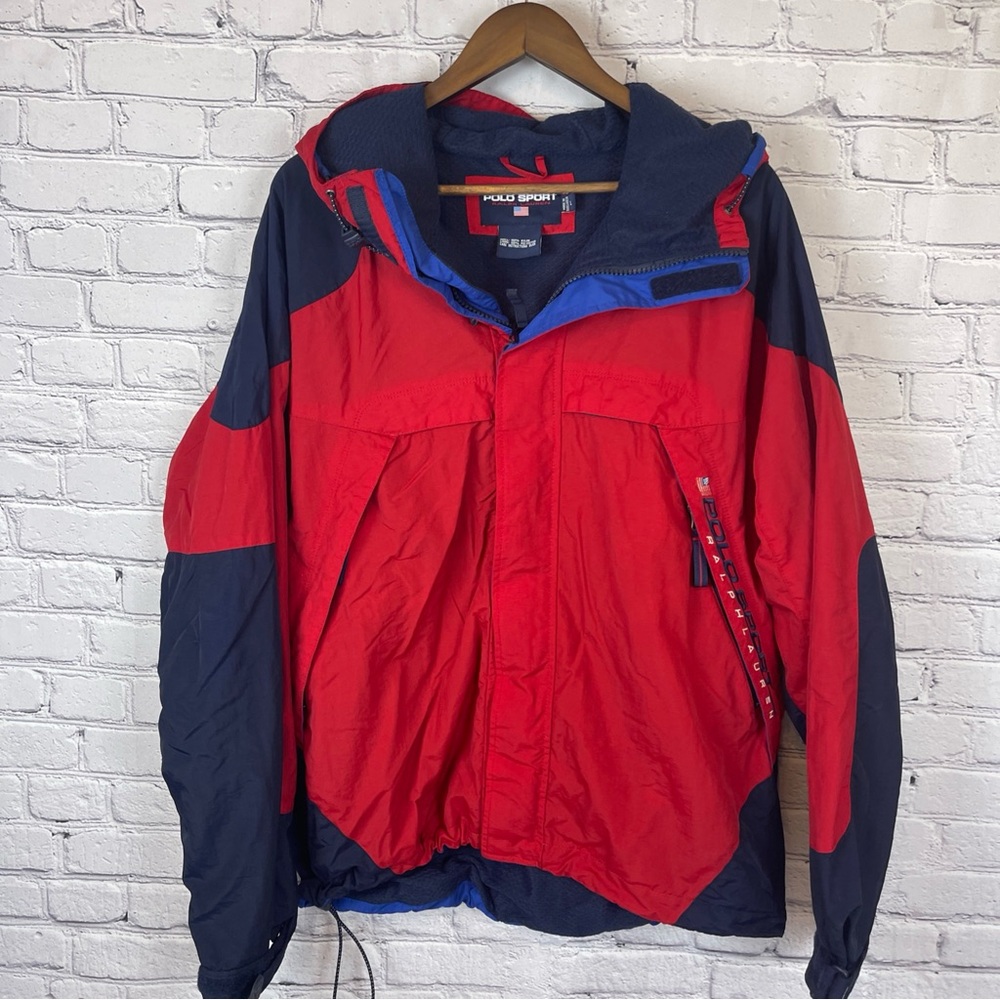 Vintage Polo Sport Ralph Lauren USA Flag Fleece Lined Jacket Mens‎ XL
